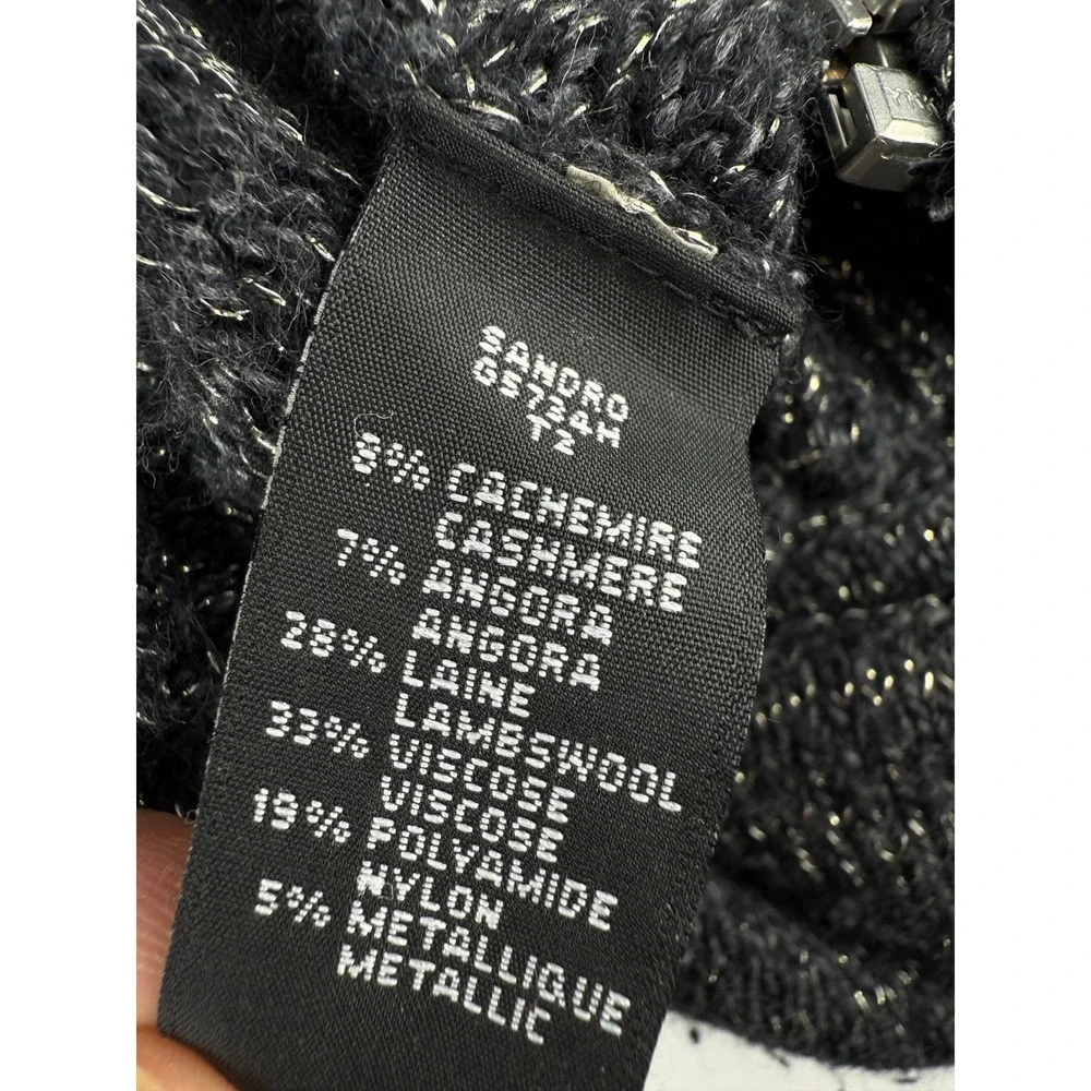 SANDRO Angora‎ Wool Blend Zip-Front Long Charcoal Grey Cardigan Sweater Sz 2 - Picture 4 of 6
